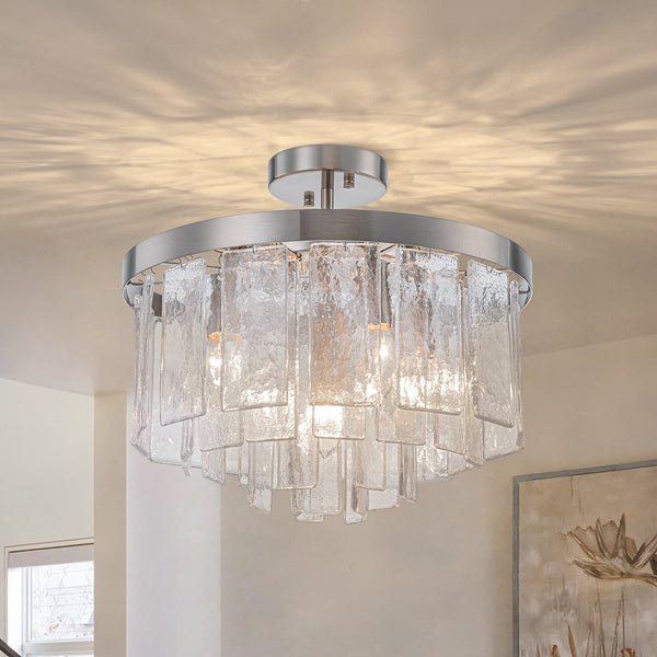 Modern 5 - Light Ice - Patterned Rectangular Glass Round Convertible Design Chandelier - Yiilighting