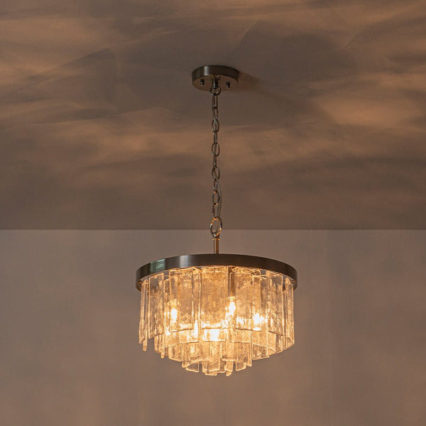 Modern 5 - Light Ice - Patterned Rectangular Glass Round Convertible Design Chandelier - Yiilighting