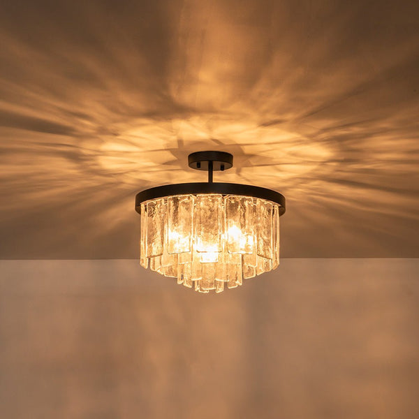 Modern 5 - Light Ice - Patterned Rectangular Glass Round Convertible Design Chandelier - Yiilighting