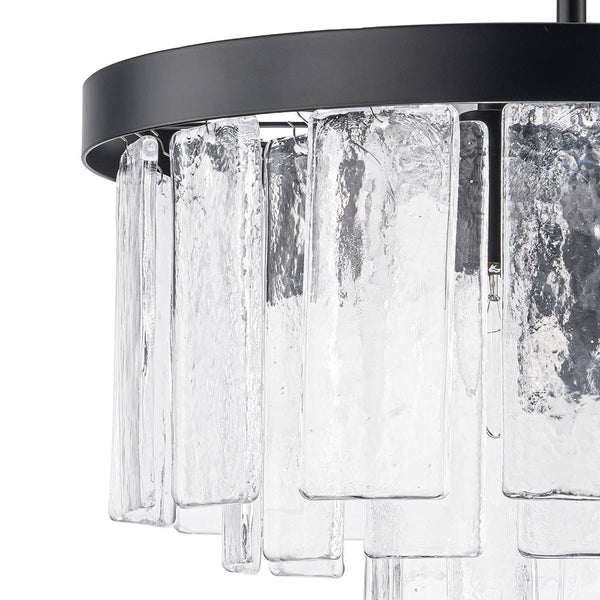 Modern 5 - Light Ice - Patterned Rectangular Glass Round Convertible Design Chandelier - Yiilighting