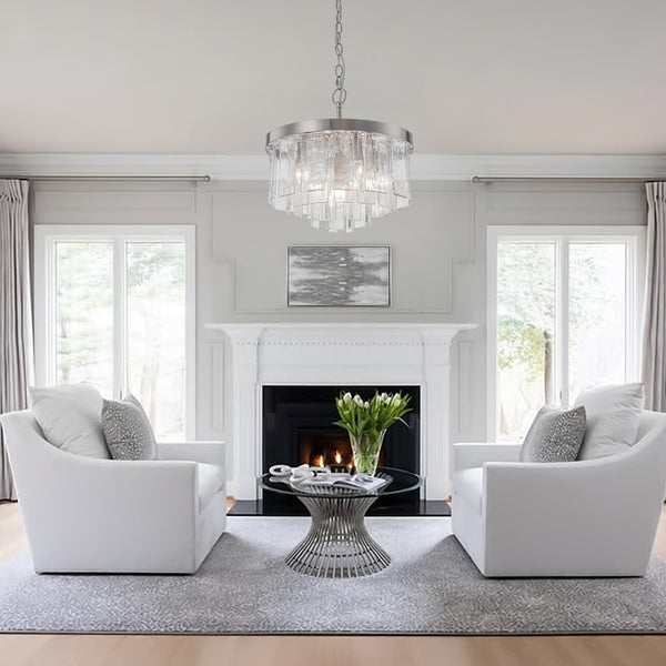 Modern 5 - Light Ice - Patterned Rectangular Glass Round Convertible Design Chandelier - Yiilighting