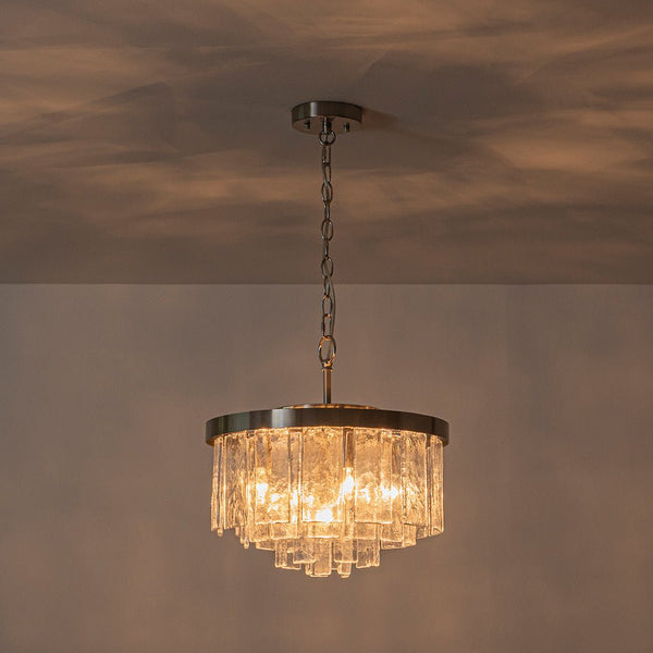 Modern 5 - Light Ice - Patterned Rectangular Glass Round Convertible Design Chandelier - Yiilighting
