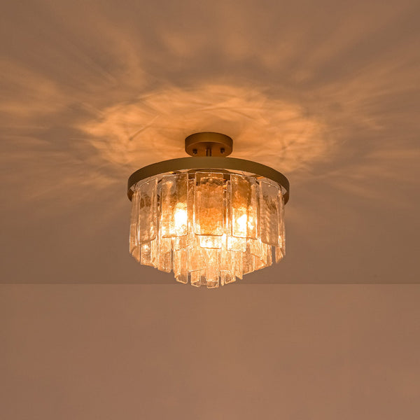 Modern 5-Light Ice-Patterned Rectangular Glass Round Convertible Design Chandelier - Yiilighting