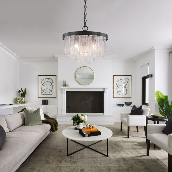 Modern 5 - Light Ice - Patterned Rectangular Glass Round Convertible Design Chandelier - Yiilighting