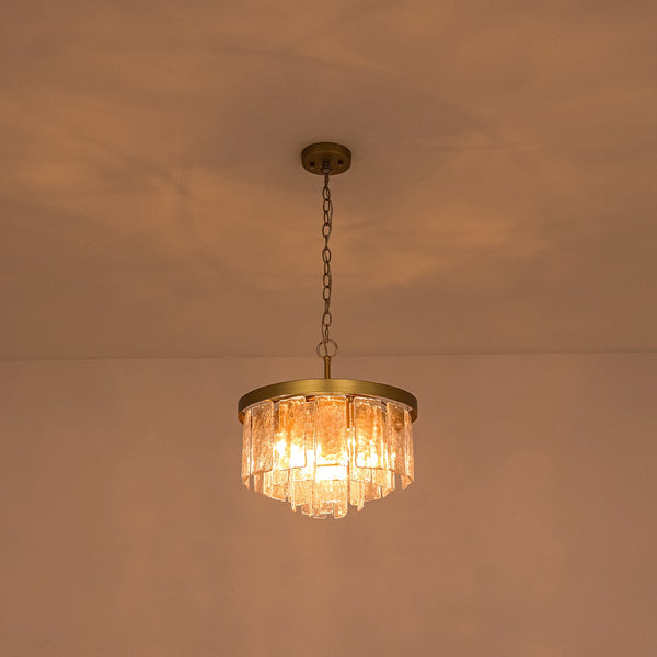 Modern 5-Light Ice-Patterned Rectangular Glass Round Convertible Design Chandelier - Yiilighting