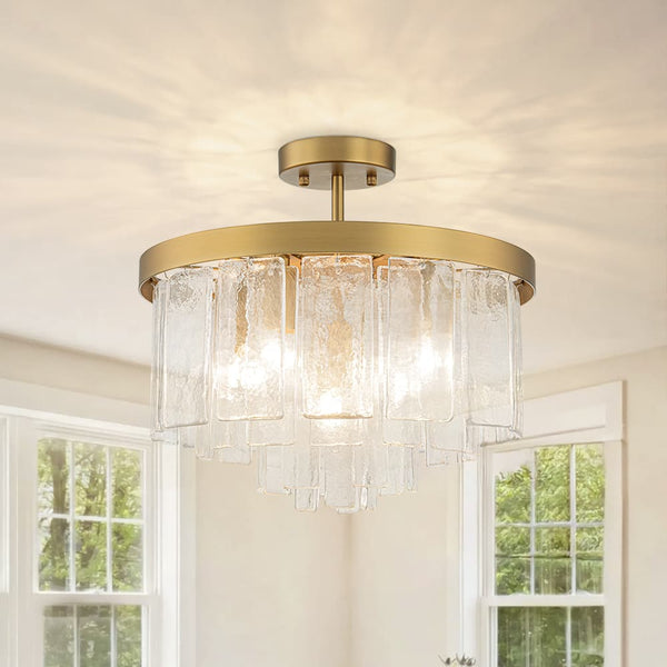 Modern 5 - Light Ice - Patterned Rectangular Glass Round Convertible Design Chandelier - Yiilighting