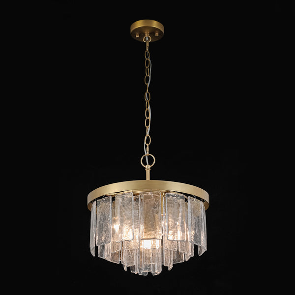 Modern 5-Light Ice-Patterned Rectangular Glass Round Convertible Design Chandelier - Yiilighting