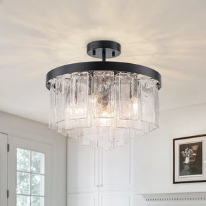 Modern 5 - Light Ice - Patterned Rectangular Glass Round Convertible Design Chandelier - Yiilighting