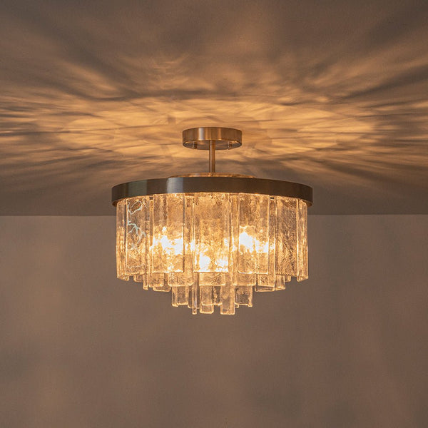 Modern 5 - Light Ice - Patterned Rectangular Glass Round Convertible Design Chandelier - Yiilighting