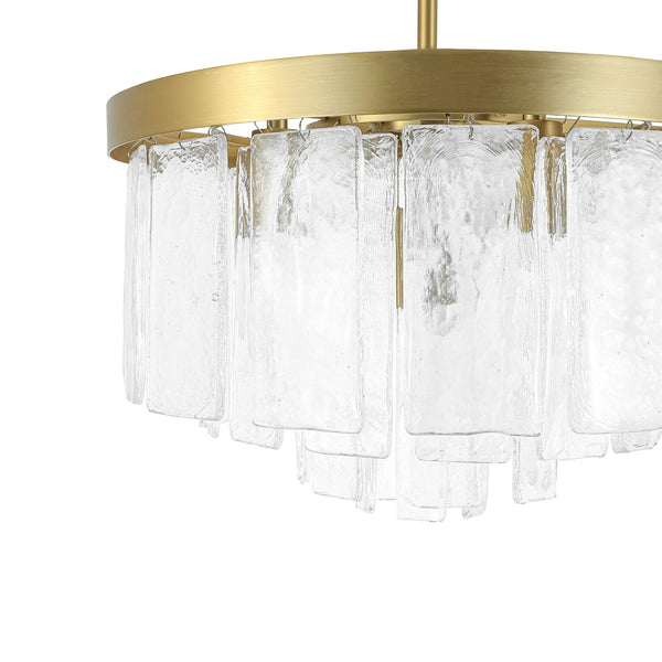 Modern 5-Light Ice-Patterned Rectangular Glass Round Convertible Design Chandelier - Yiilighting
