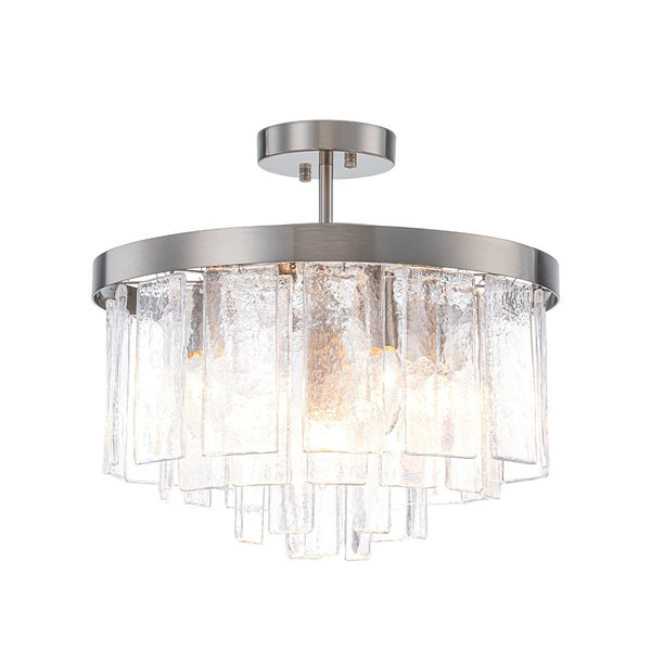 Modern 5 - Light Ice - Patterned Rectangular Glass Round Convertible Design Chandelier - Yiilighting