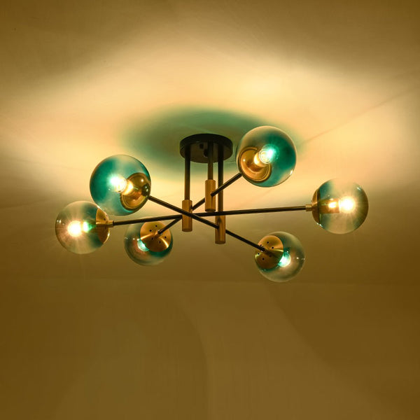 Modern 6 - Lght Bubble Glass Globe Iron Sputnik Ceiling Light - Yiilighting