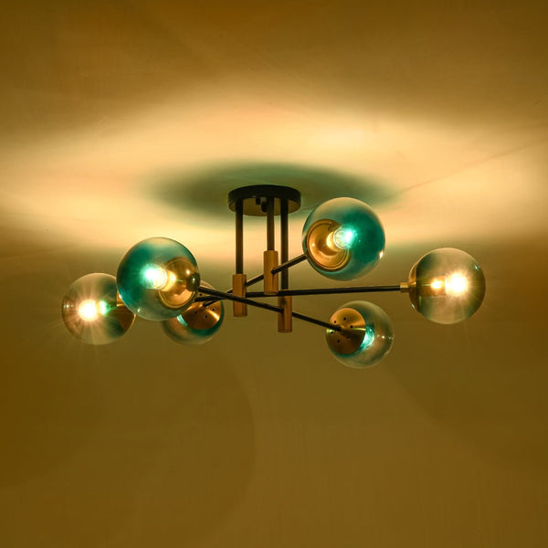 Modern 6 - Lght Bubble Glass Globe Iron Sputnik Ceiling Light - Yiilighting