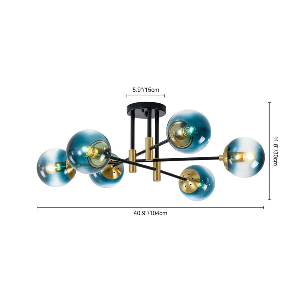 Modern 6 - Lght Bubble Glass Globe Iron Sputnik Ceiling Light - Yiilighting