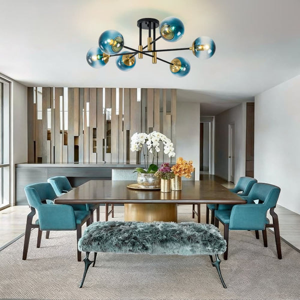 Modern 6 - Lght Bubble Glass Globe Iron Sputnik Ceiling Light - Yiilighting