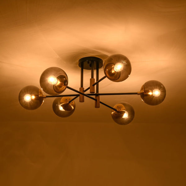 Modern 6 - Lght Bubble Glass Globe Iron Sputnik Ceiling Light - Yiilighting