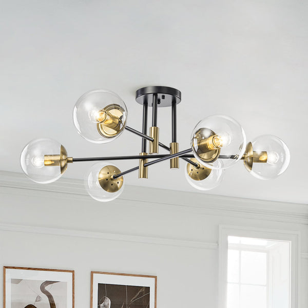 Modern 6-Lght Bubble Glass Globe Iron Sputnik Ceiling Light - Yiilighting
