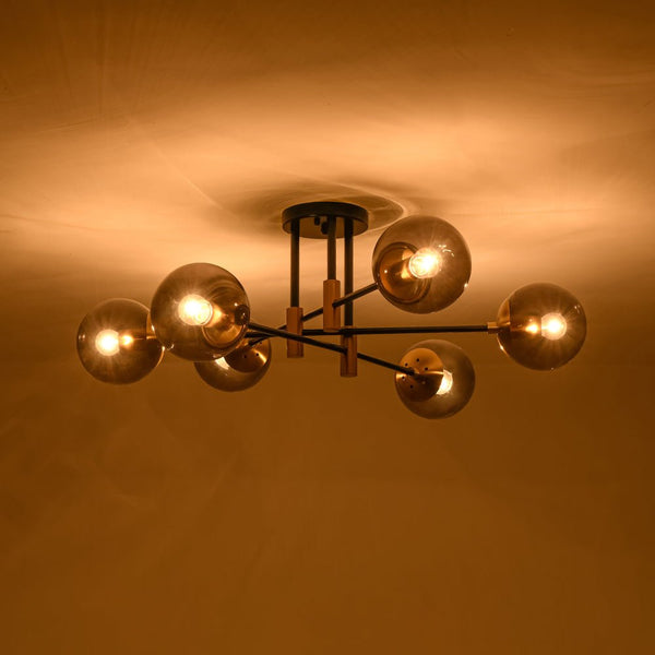 Modern 6 - Lght Bubble Glass Globe Iron Sputnik Ceiling Light - Yiilighting