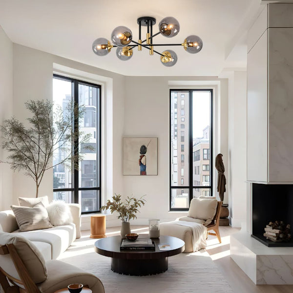 Modern 6 - Lght Bubble Glass Globe Iron Sputnik Ceiling Light - Yiilighting