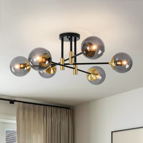 Modern 6 - Lght Bubble Glass Globe Iron Sputnik Ceiling Light - Yiilighting