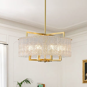 Modern 6 - Light Brass Drum Glass Chandelier - Yiilighting