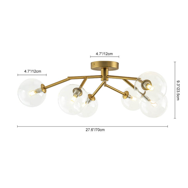 Modern 6 - Light Clear Glass Globe Branch Semi - Flush Mount - Yiilighting