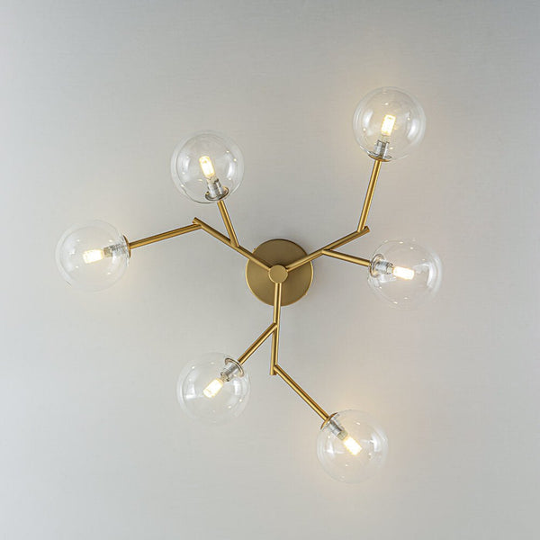 Modern 6 - Light Clear Glass Globe Branch Semi - Flush Mount - Yiilighting