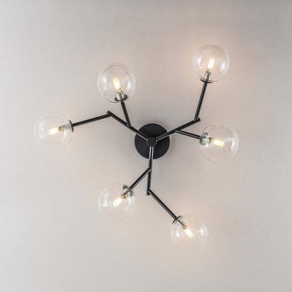 Modern 6 - Light Clear Glass Globe Branch Semi - Flush Mount - Yiilighting