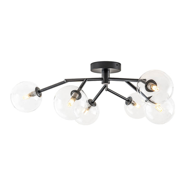 Modern 6 - Light Clear Glass Globe Branch Semi - Flush Mount - Yiilighting