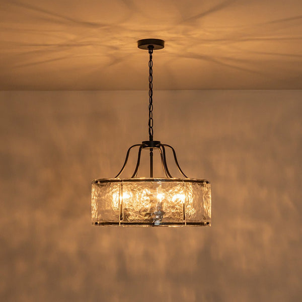 Modern 6-Light Glass Drum Lantern Pendant - Yiilighting