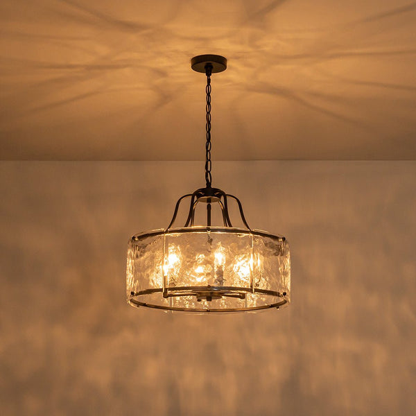 Modern 6-Light Glass Drum Lantern Pendant - Yiilighting
