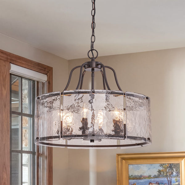 Modern 6-Light Glass Drum Lantern Pendant - Yiilighting