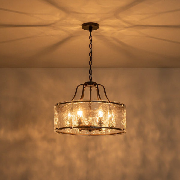 Modern 6-Light Glass Drum Lantern Pendant - Yiilighting