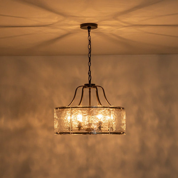 Modern 6-Light Glass Drum Lantern Pendant - Yiilighting