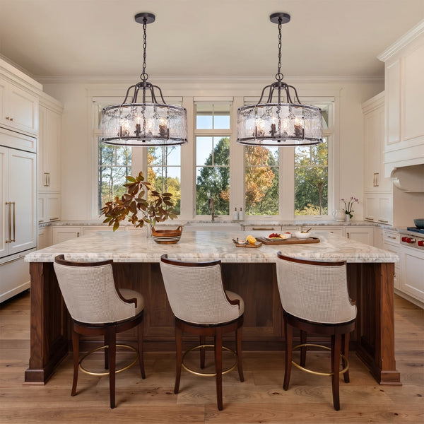Modern 6-Light Glass Drum Lantern Pendant - Yiilighting