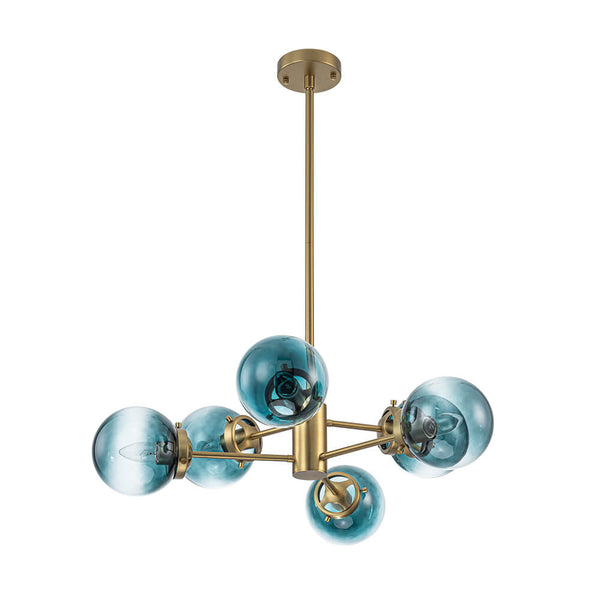 Modern 6 - Light Sputnik Blue Glass Sphere Bubble Chandelier - Yiilighting