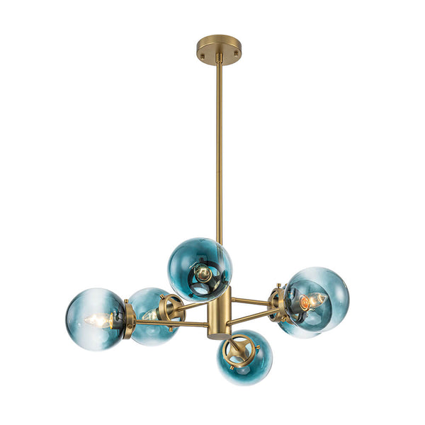 Modern 6 - Light Sputnik Blue Glass Sphere Bubble Chandelier - Yiilighting