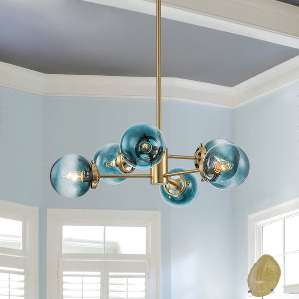 Modern 6 - Light Sputnik Blue Glass Sphere Bubble Chandelier - Yiilighting