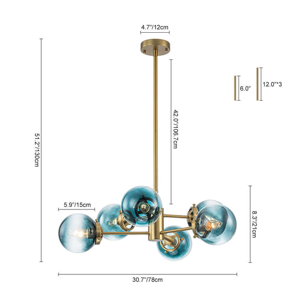 Modern 6 - Light Sputnik Blue Glass Sphere Bubble Chandelier - Yiilighting