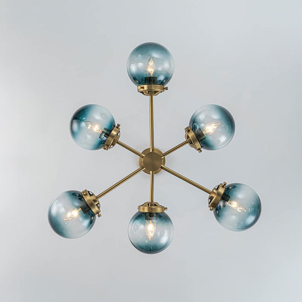 Modern 6 - Light Sputnik Blue Glass Sphere Bubble Chandelier - Yiilighting