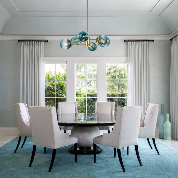 Modern 6 - Light Sputnik Blue Glass Sphere Bubble Chandelier - Yiilighting