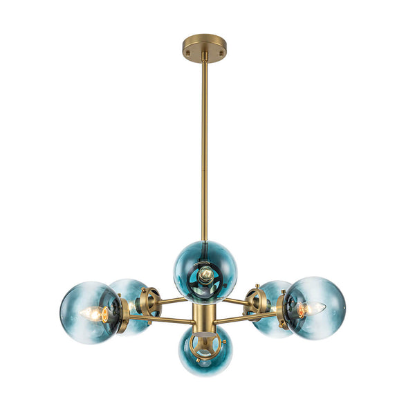 Modern 6 - Light Sputnik Blue Glass Sphere Bubble Chandelier - Yiilighting