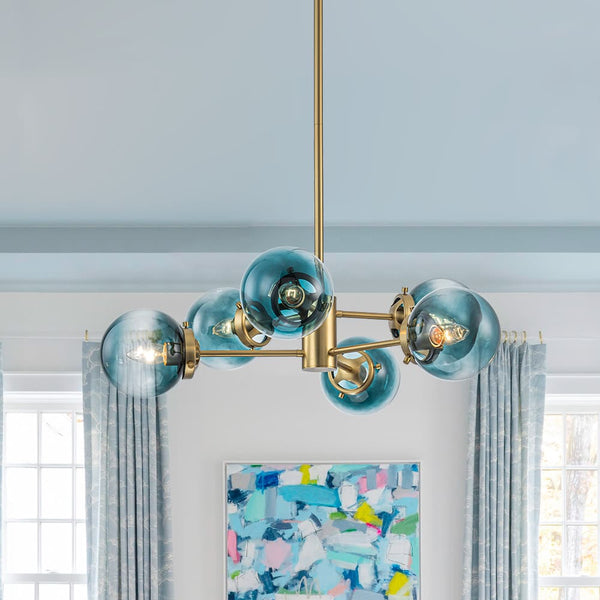 Modern 6 - Light Sputnik Blue Glass Sphere Bubble Chandelier - Yiilighting