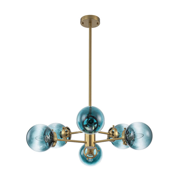 Modern 6 - Light Sputnik Blue Glass Sphere Bubble Chandelier - Yiilighting