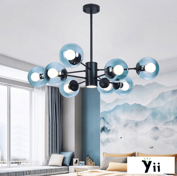 Modern 8 - Light Branching Bubble Blue Chandelier - Yiilighting