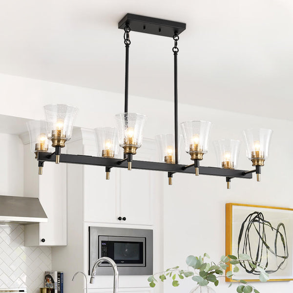 Modern 8 - Light Seeded Glass Linear Kitchen Island Chandelier - Yiilighting