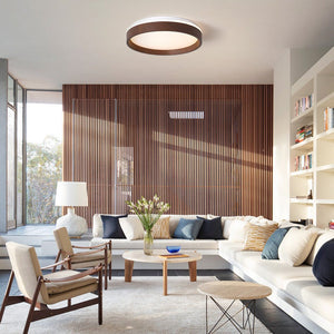 Modern Circular Round LED Walnut Flush Mount Ceiling Light - Yiilighting