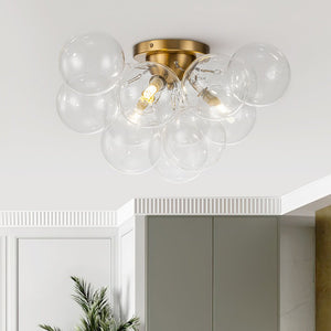 Modern Cluster Glass Bubble Semi Flush Mount Ceiling Chandelier - Yiilighting