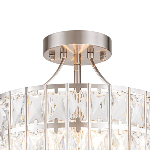 Modern Crystal Glass Semi Flush Drum Ceiling Light - Yiilighting