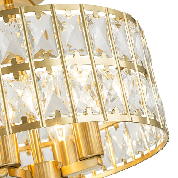 Modern Crystal Glass Semi Flush Drum Ceiling Light - Yiilighting